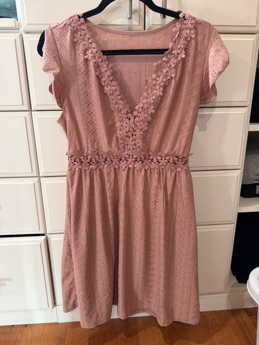 SHEIN Women's Dusty Rose Lace-Trim V-Neck Dress